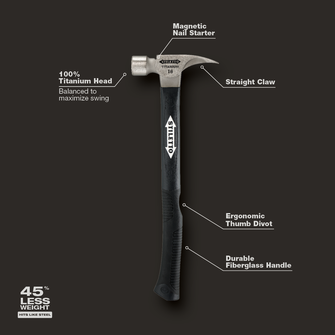 Stiletto TI16SC-F 16-oz Titanium Smooth Face Hammer w/ 18-in Fiberglass  Handle